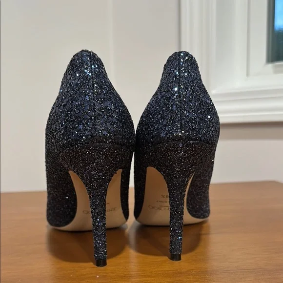 Jimmy Choo AGNES 8cm Navy Heels with Glitter Finish - Picture 2 of 4